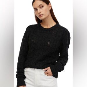 Gap Femme Black Pointelle Puff Sleeve Sweater - Women's Large Tall - L Tall